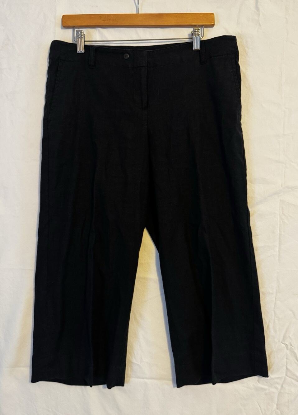 J Jill Linen Blend Capri Pants Womens Size 12 Black Wide Leg Stretch Lagenlook